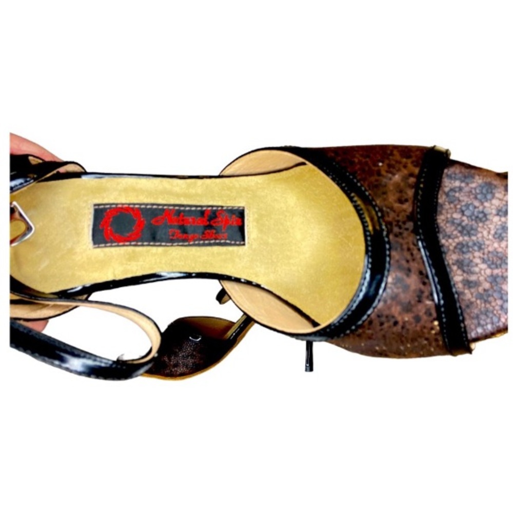 NaturalSpin Tango Diamanté Leopard Heels - Suede Dance Soles - Picture 4 of 8